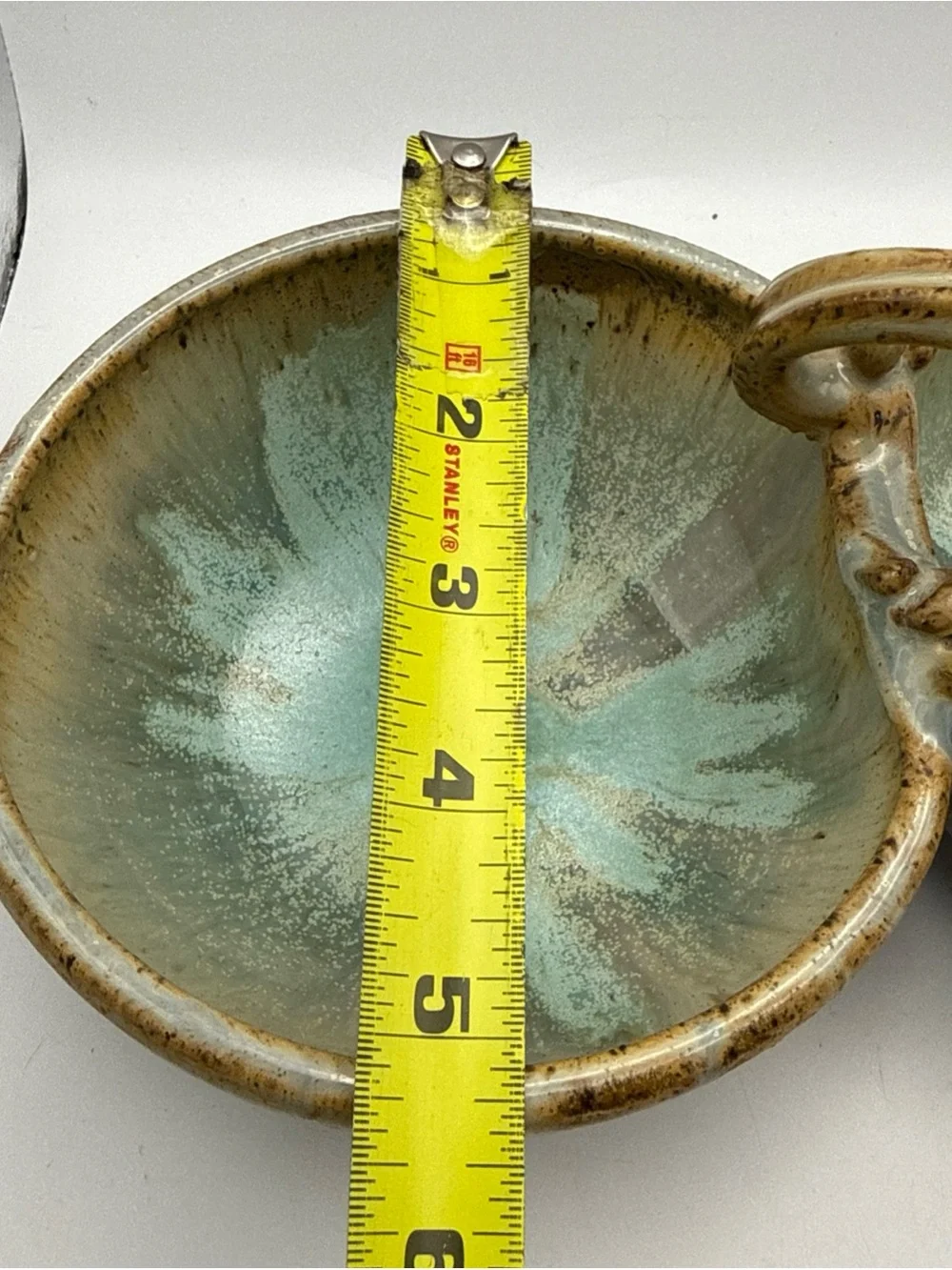 Studio Handmade Pottery Double Serving Dish Aqua Blue Periwinkle & Brown Signed